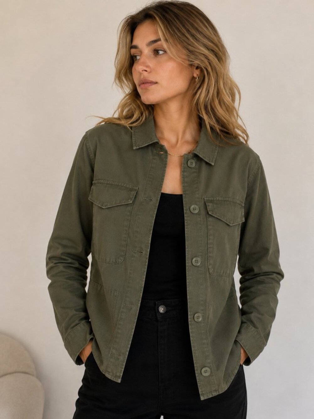 Denver Hayes Olive Green Utility Button-Up Shirt Jacket | XS